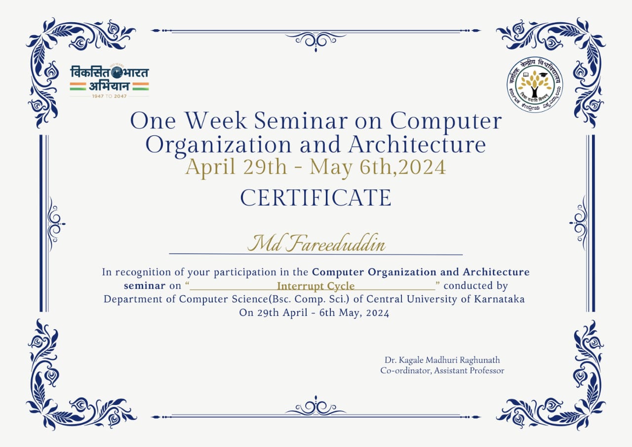 One Week Seminar Certificate